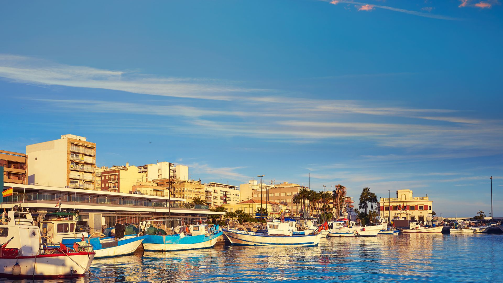 Vista del puerto de Santa Pola con Tabarca al fondo